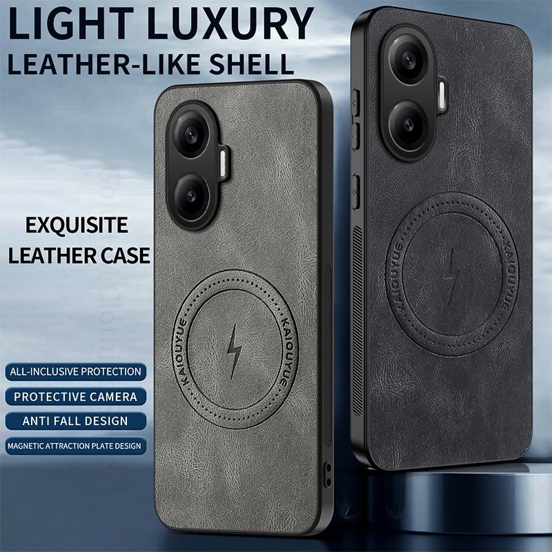 Luxury PU Leather Silicone Phone Case For Xiaomi Redmi Poco M7 Pro For Magsafe Wireless Charger Cover For Xiaomi 14T Pro Redmi A5 Turbo 4 Pro Shell