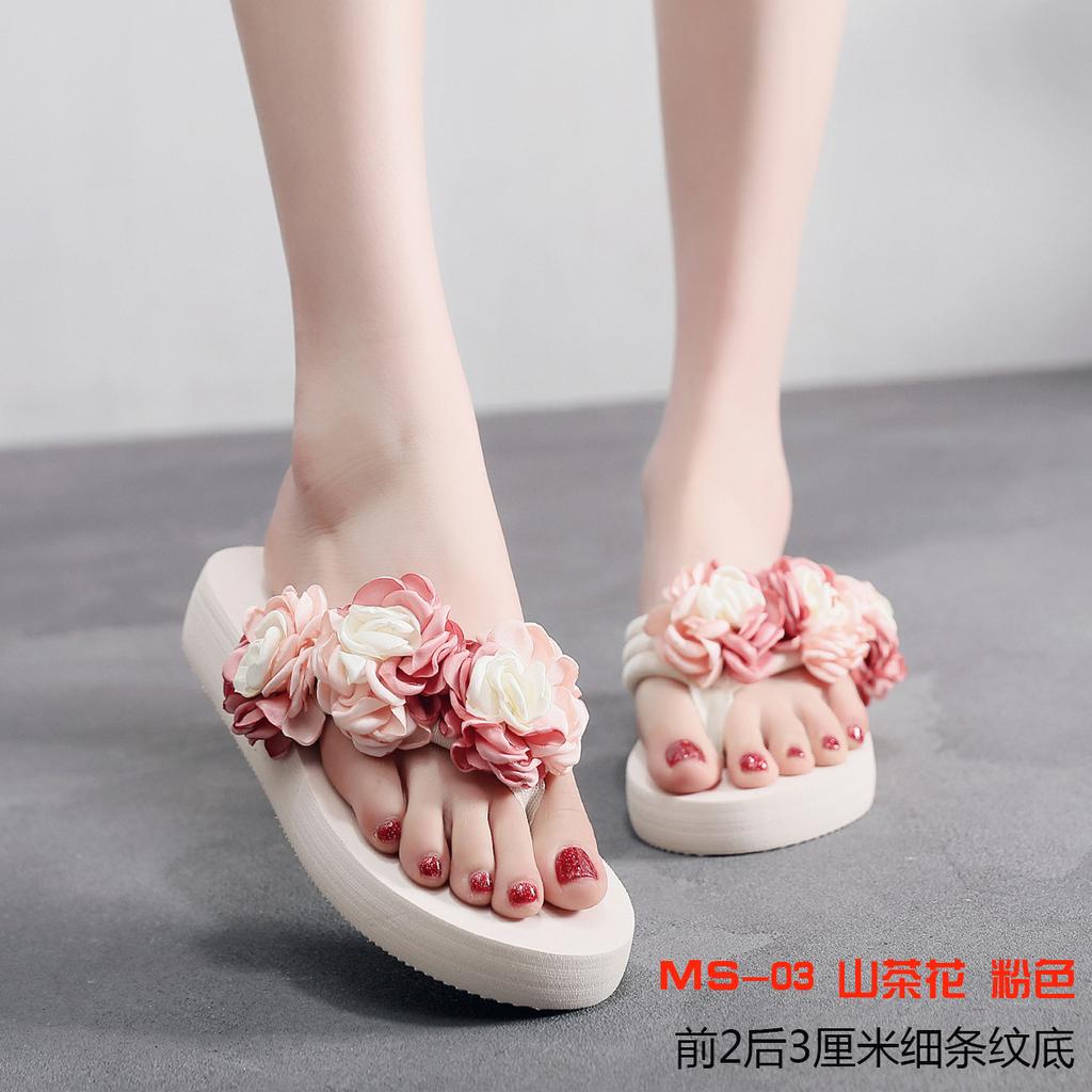 6 см Высокий каблук Женские летние тканевые сандалии с узором «елочка» женские тапочки-маффины тапочки цветы камелии обувь