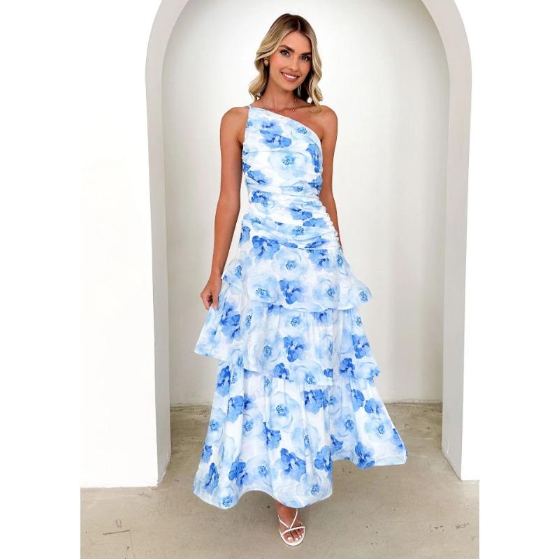 Women's Summer Style One-shoulder Halter Print Dress