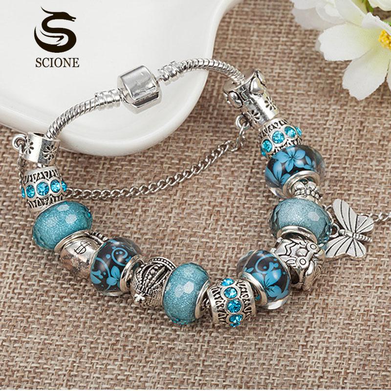 Fashion Design Butterfly Tassel Pendant Bracelet DIY Owl Money Bag Crown Big Hole Bead Bracelet