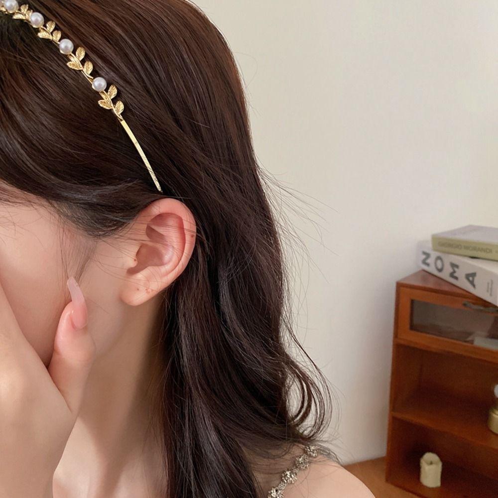 Headwear Tiara Baroque Korean Style Headwear Rhinestone Hair Band Leaf Headband Girl Thin Hair Hoop
