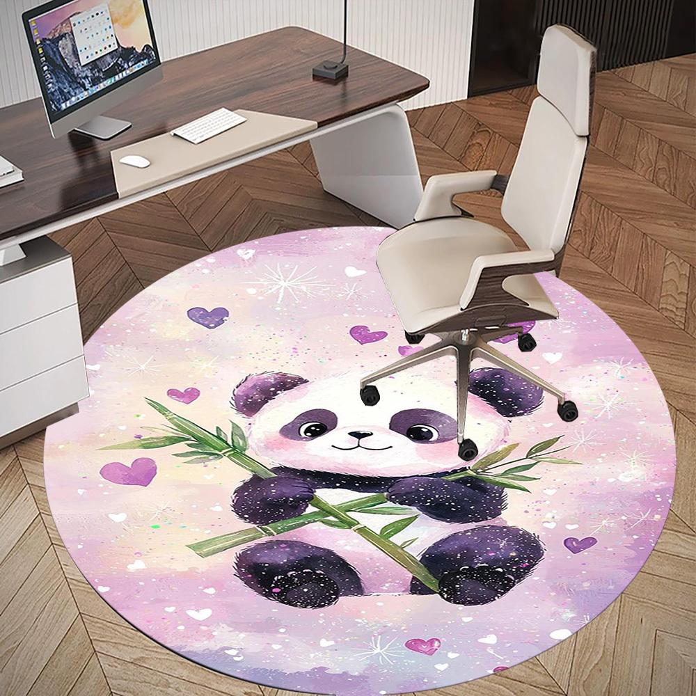 1PC Panda Hearts Round Chair mat Area Rug - Non-Slip, Floor Mat for Office, Bedroom, home decor Christmas Gift c0528013
