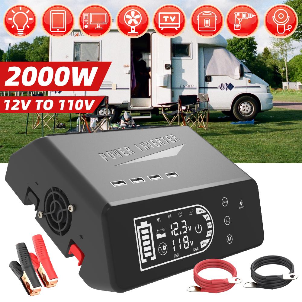 Инвертор питания 1000 Вт с чистой синусоидой 12 В постоянного тока в 110 В 3 розетки переменного тока 4 USB-разъема Автомобильные адаптеры питания для RV кемпинга Новый автомобильный инвертор питания