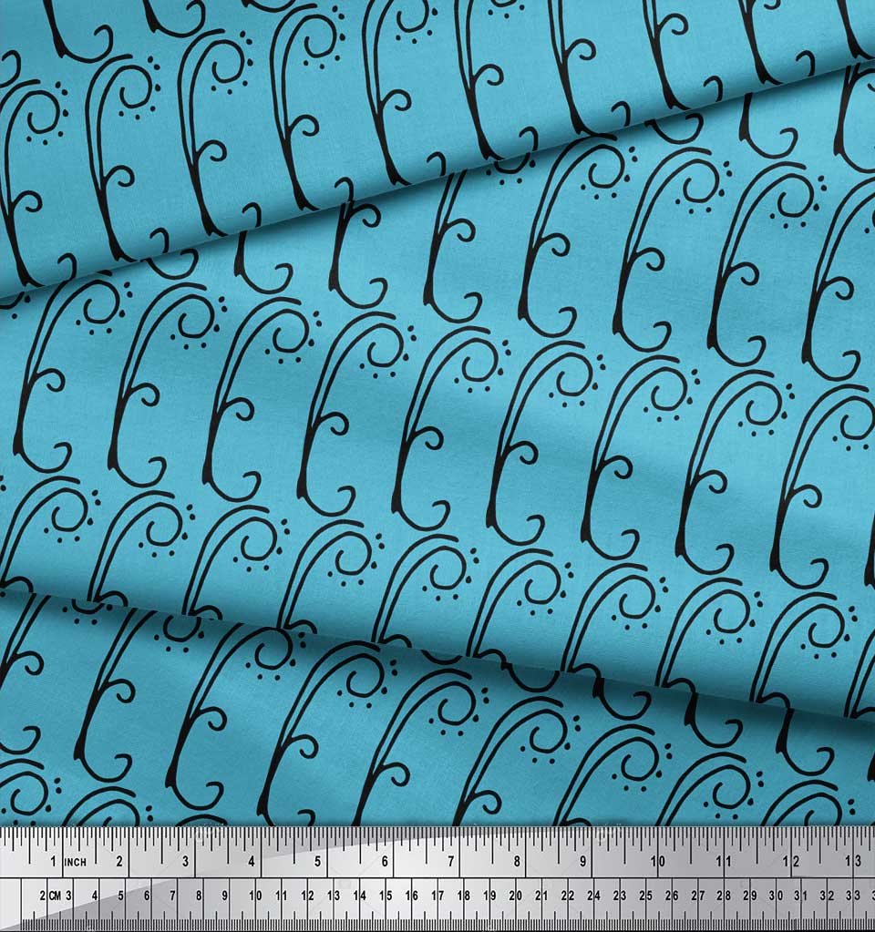 Soimoi Blue Japan Crepe Satin Fabric Tendril & Abstract Print Fabric by the metre 42 Inch