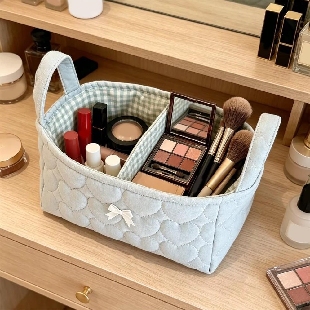 Cotton Small Quilted Storage Basket Folding Cosmetic Organizer Dresser