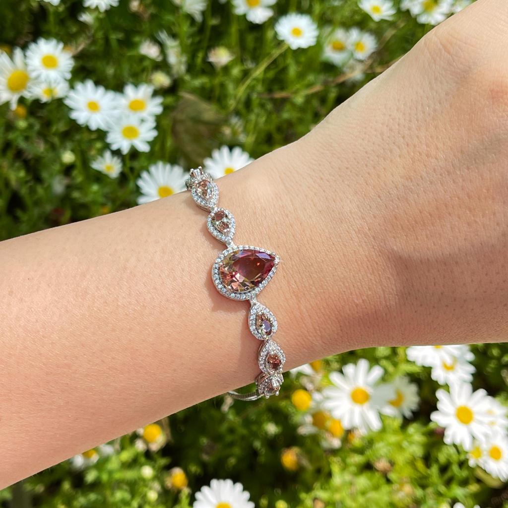 Серебряный регулируемый браслет Teardrop Zultanite Color Change Stone, серебряный браслет из султанита, ювелирные изделия из зултанита, серебряный браслет с драгоценными камнями