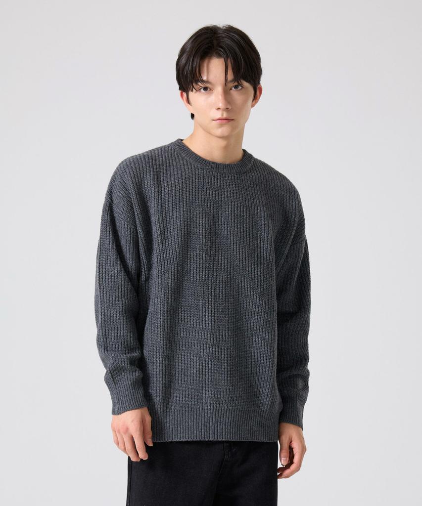AGOD Crew Neck Rib Oversized Hazzi Knit [Charcoal]
