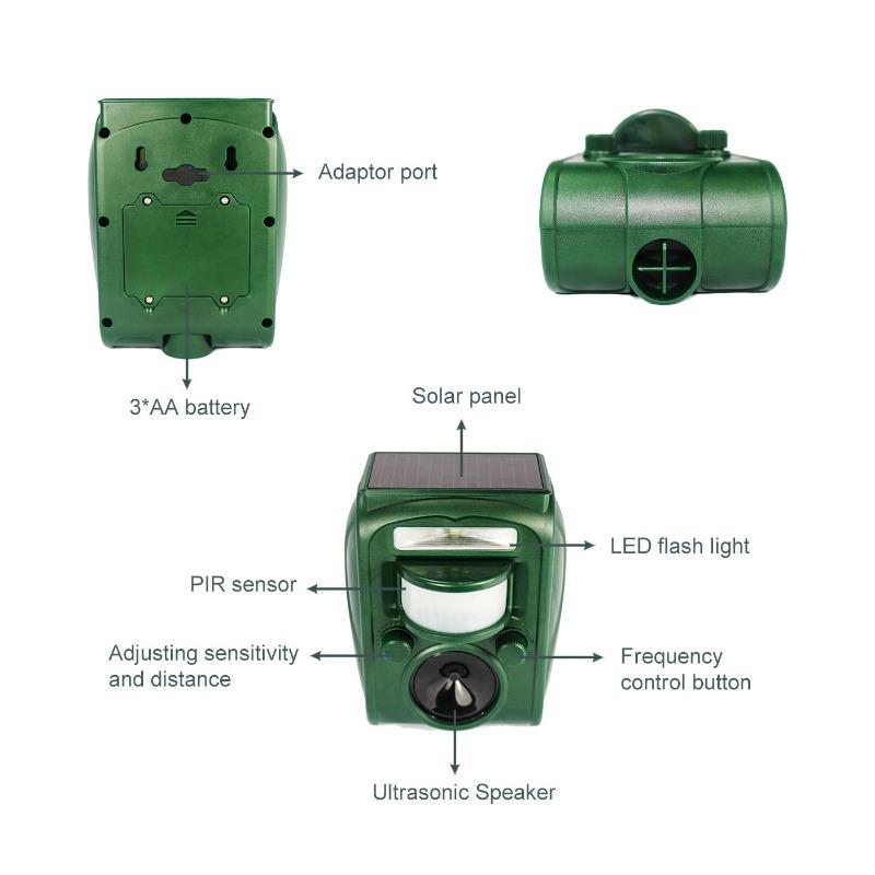 Уличный водонепроницаемый ультразвуковой отпугиватель животных Солнечный отпугиватель кошек Отпугиватель мышей Отпугиватель животных