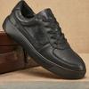 Trendy Leather Black Sneakers for Men's Casual Leather Shoes Height Increasing Thick Soled Small Black Shoes Low Top Casual Sneakers