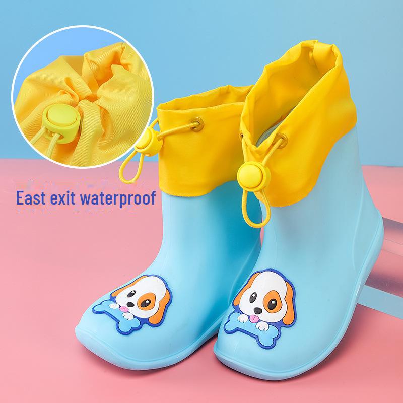 Детские непромокаемые сапоги с мультяшным динозавром, со шнурком, на хлопковой подкладке, для мальчиков и девочек, идеально подходят для детского сада.