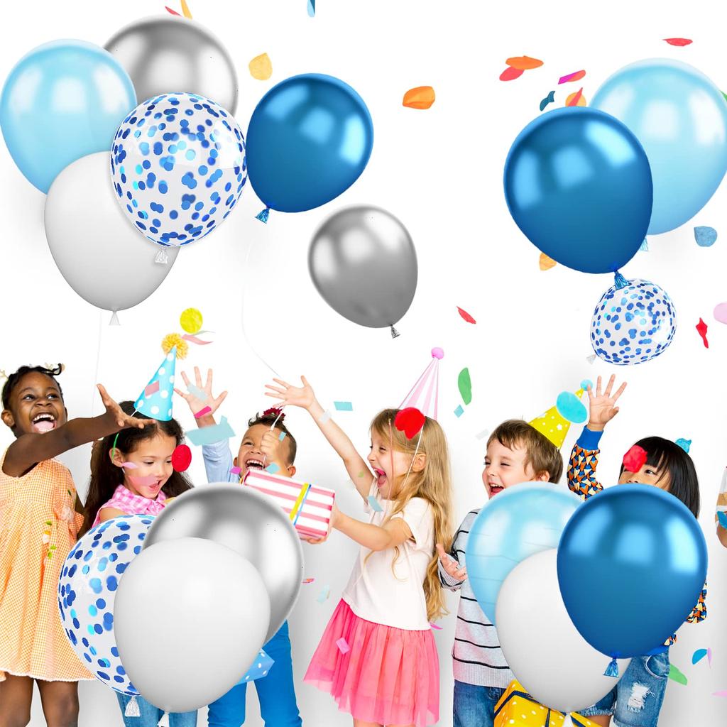 Воздушный шар сине-белого цвета, 30 штук, воздушные шары, сине-белые латексные шары, украшение на день рождения, синие шары с конфетти, металлизированные серебристые шары с синим гелием
