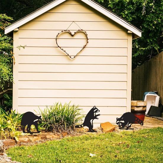 Cute Raccoon Metal Garden Stake Black Raccoon Silhouette Decorative Yard Art