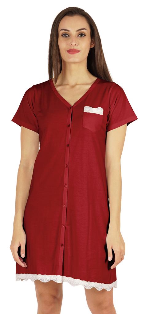 Inkmeso Solid Button Down Nightgown Sleepwear For Women  S V- Neck Nightshirt