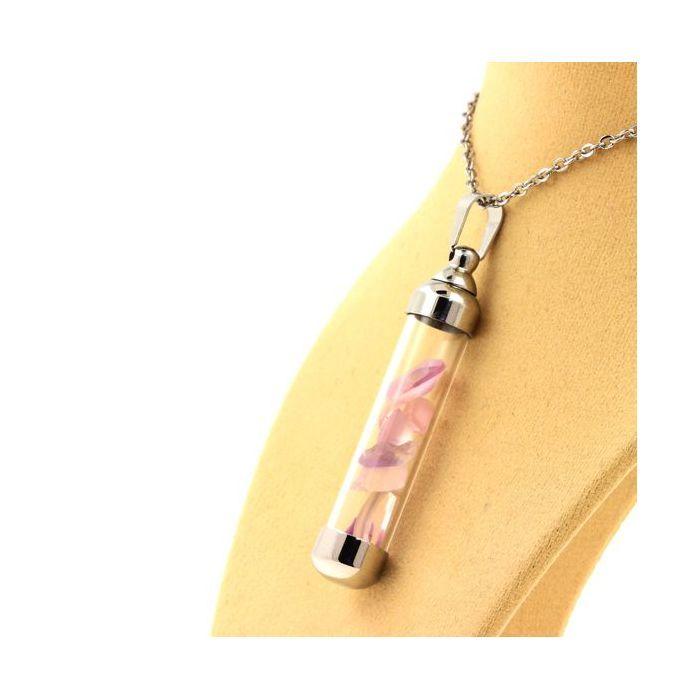Stones and Minerals. Raw Kunzite Necklace. 50 Mm Tube Model.