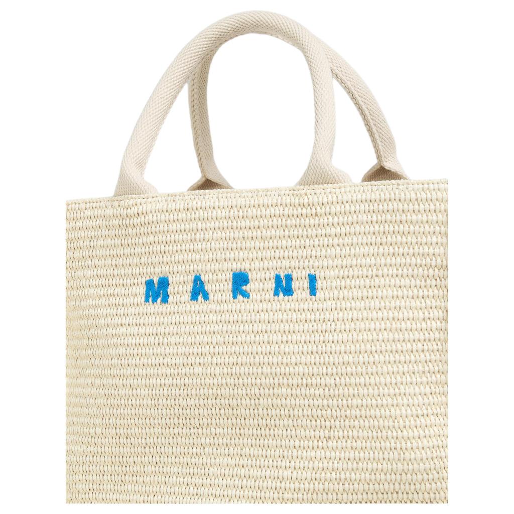 Marni Logo Zip Pocket Cotton Tote Bag Women Tote Bags White SHMP0077U0P386000W11