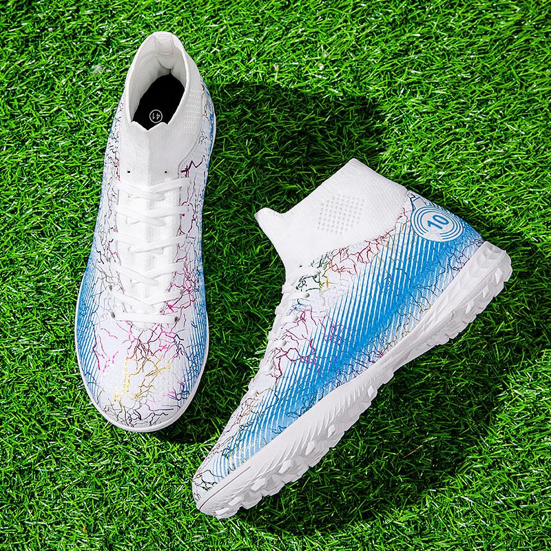 Football Shoes 35-48 Unisex Football Shoes High-top Elastic Sock Mouth Rubber Soft Bottom TF Football Shoes Kids Training Football Boots