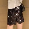 Sexy Women Shiny Sequin Shorts High Waist O-Ring Zipper Bodycon Shorts Party Club Festival Dance Shorts