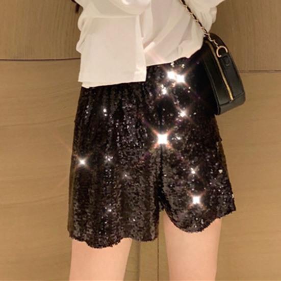 Sexy Women Shiny Sequin Shorts High Waist O-Ring Zipper Bodycon Shorts Party Club Festival Dance Shorts