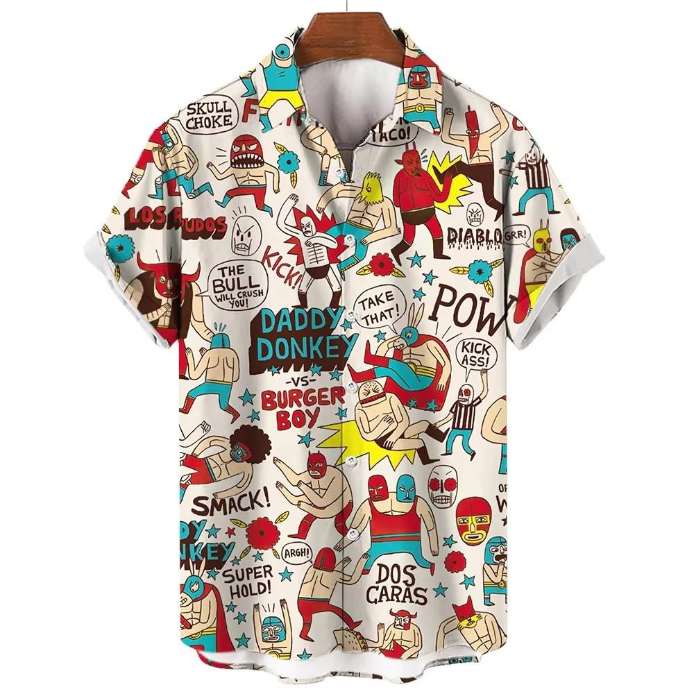 Fashion Men's Shirts Mexican Wrestling 3D Printed Short Sleeved Shirts Summer Men's and Women's Fashion Holiday Shirt