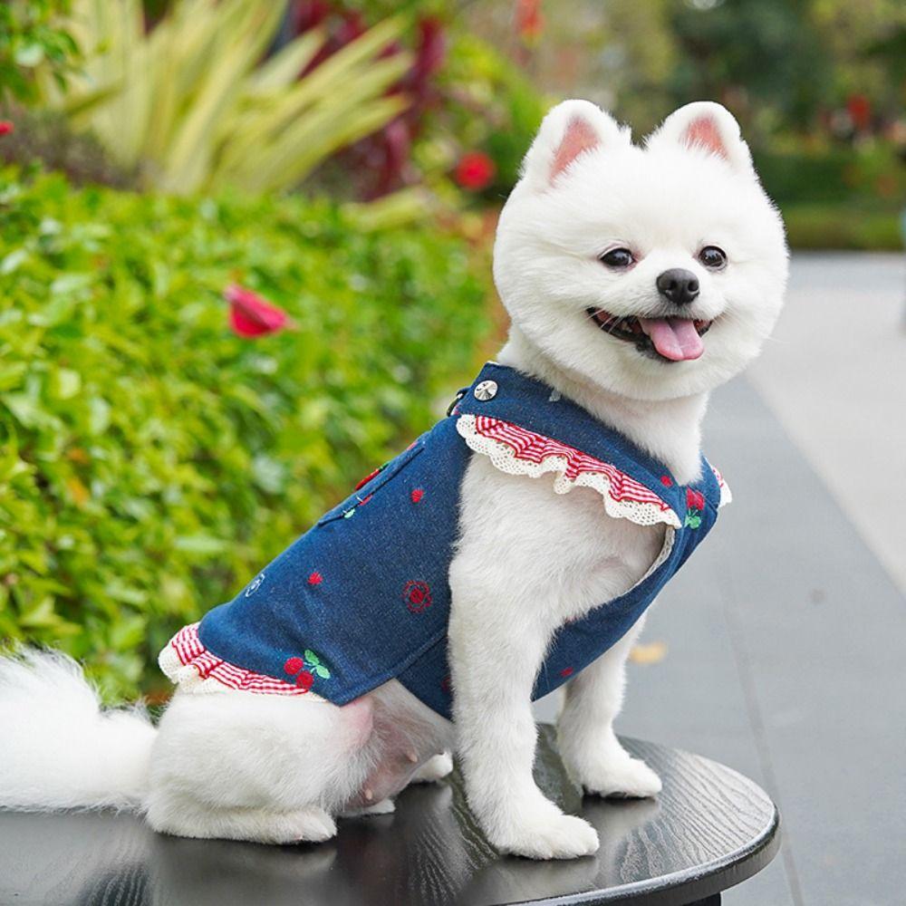 Suspender Dress Dog Denim Dress Breathable Mesh Cat Clothes Pet Dog Skirt Couple Outfit