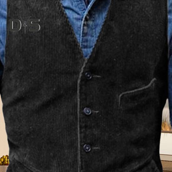 Мужской жилет с V-образным вырезом, без рукавов, однобортный жилет, однотонный, приталенный, вельветовый жилет в стиле ретро с карманами