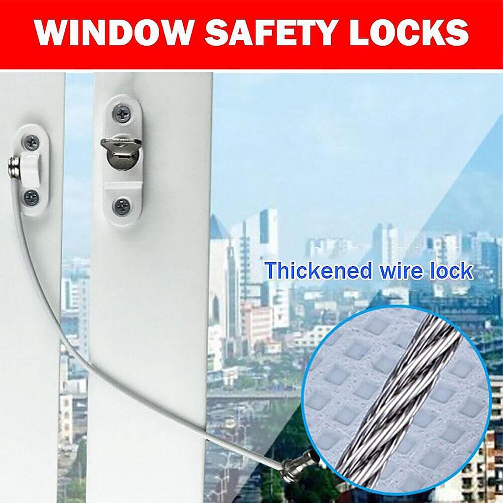 Set Window Door Cable Restrictor Ventilator Baby Kids Child Safety Security Chain Lock Kits Stainless Steel