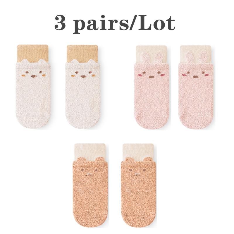 3 пары/лот Новорожденные носки для пола Зимние утолщенные носки до середины голени для малышей Теплые бесшовные с широкой резинкой Детские домашние носки