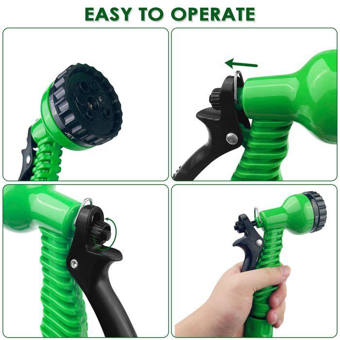 Tuyau d'arrosage extensible 15 m AIMOONSA – 7 modes, flexible anti-torsion, diamètre 10 mm