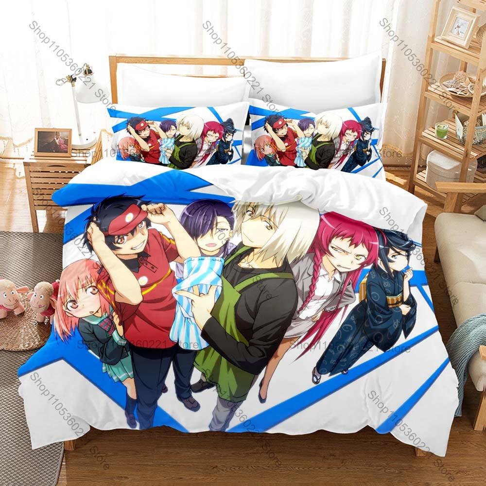 Hataraku Maou Sama Bedding Set Duvet Cover 2 Pillowcases Isekai Comedy Anime Maou Sadao Emi Yusa Fast Food Casual Bedroom Decor