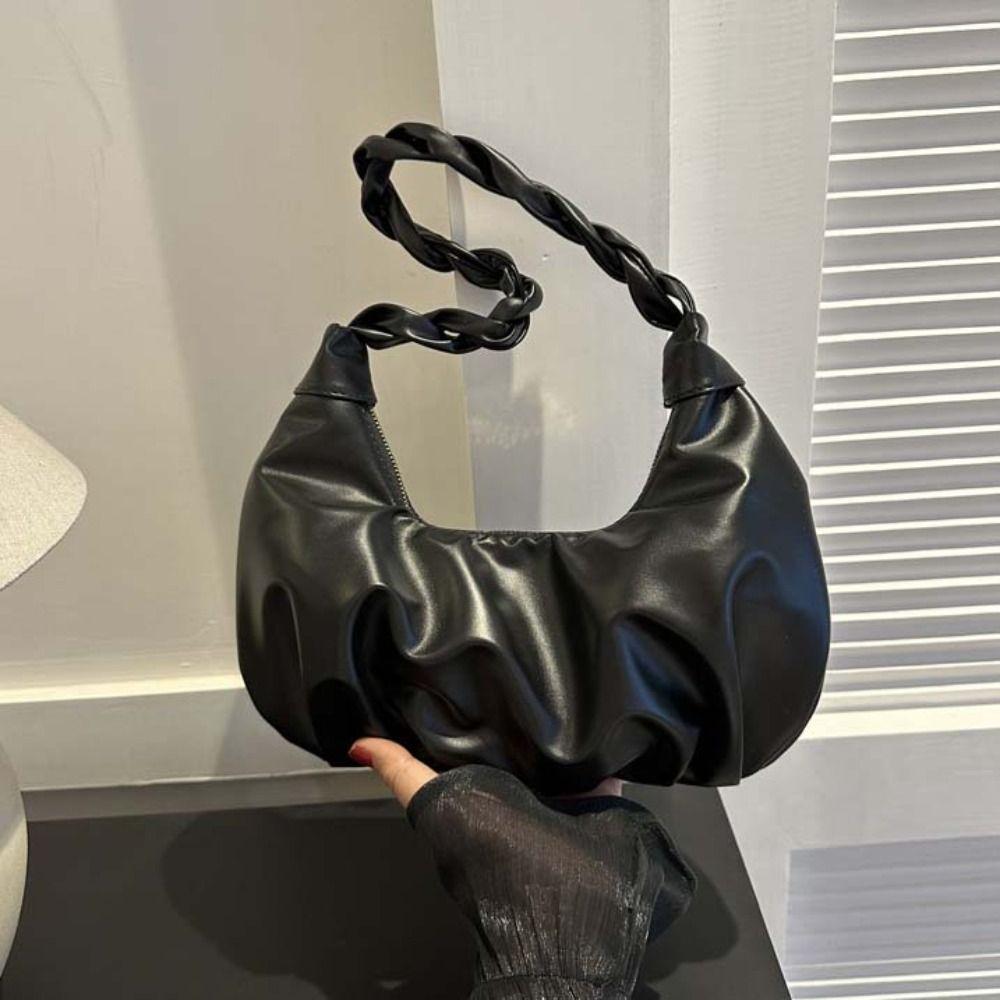 Underarm PU Pleated Shoulder Bag Square Fashion Handbag Sweet Dumplings Shoulder Bag Gift