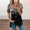 Summer Ladies T-Shirt V-Neck Short Sleeve Cold Shoulder Leopard Print Zipper Loose Casual Sexy Clothes Blouse Tops for Women
