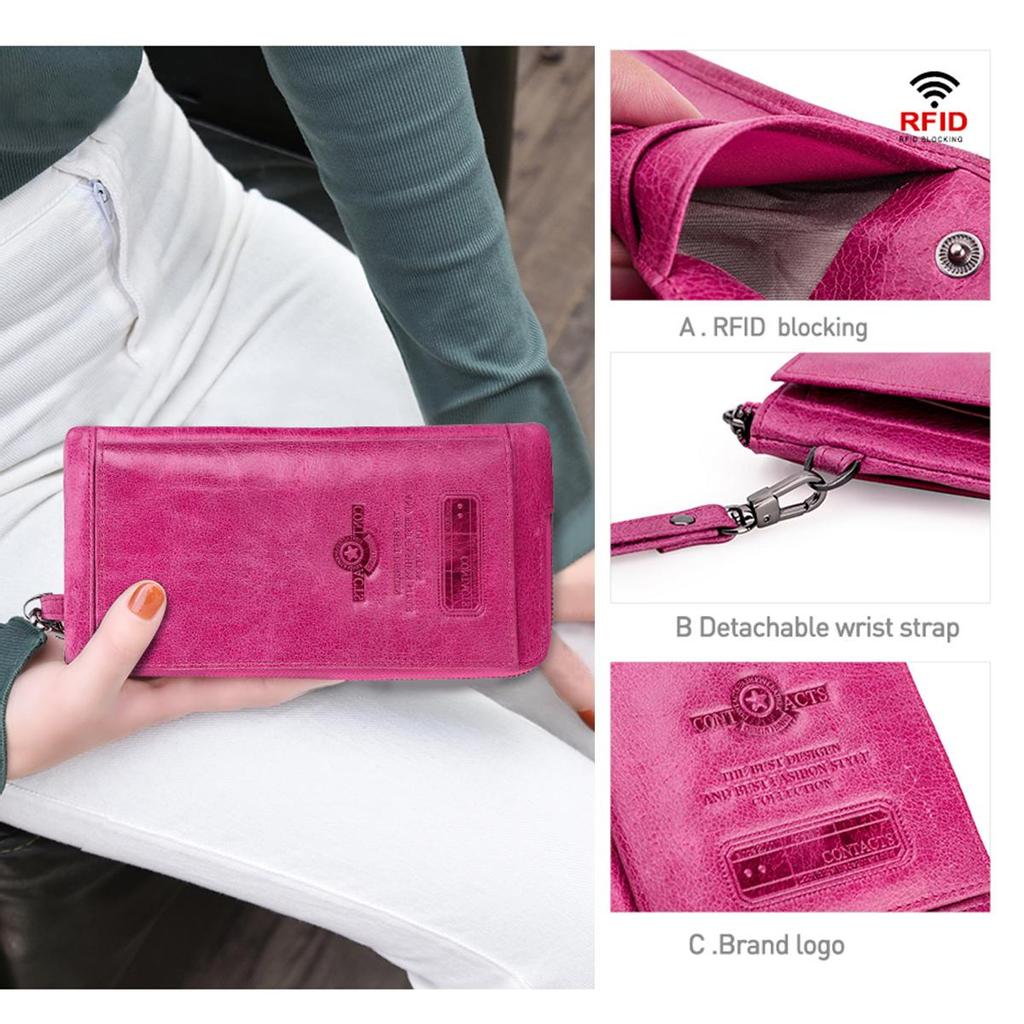CONTACT'S Genuine Leather RFID Men's Wallet Long Male Purse Man's Clutch Wallets Card Holders