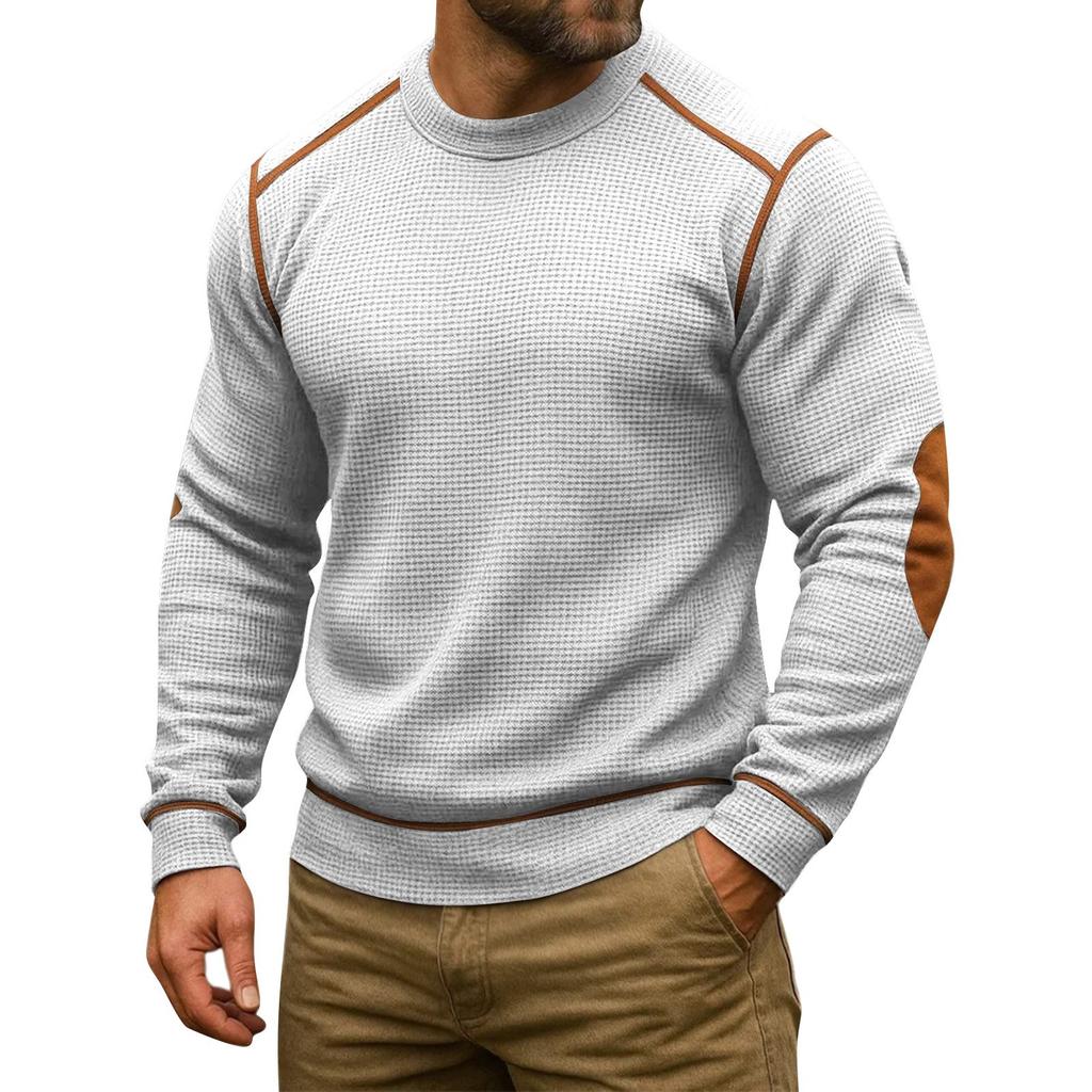 Men's Solid Color Round Neck Long Sleeve Tops Men's Sports Large Size Casual Round Neck Tops