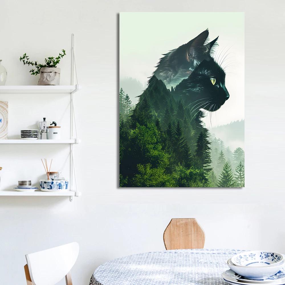 Animal and Forest Poster Eagle Wolf Tiger Lion Cat Panda Fox Tree Canvas  for Living Room Home Decor Wall Art Mural