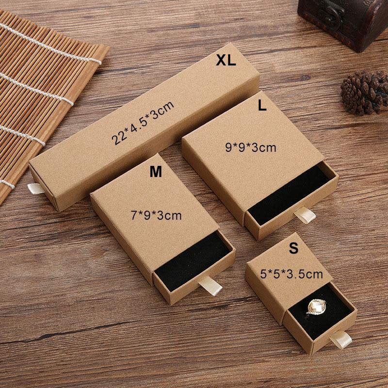 1PC Cardboard Packaging For Ring Earrings Jewelry Organizer Drawer Box Necklace Kraft Paper