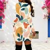 Women Plus Size Criss Cross V Neck Long Sleeve Pink Purple Printed Bodycon Mini Dress
