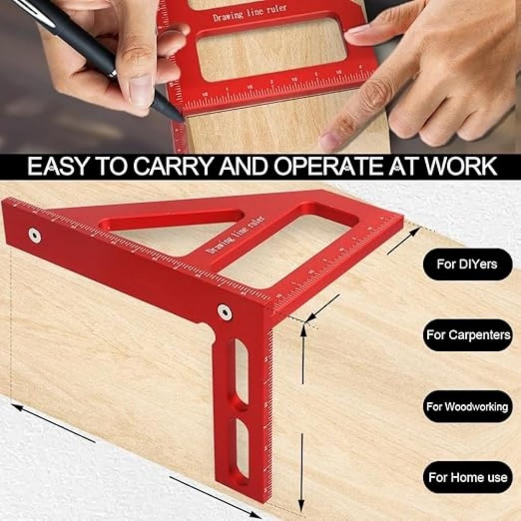 6" 3D Многоугольная измерительная линейка, 45/90 градусов Алюминиевый сплав Деревообработка Угольник Транспортир, Проведение линий, Угломер Высокоточная разметка