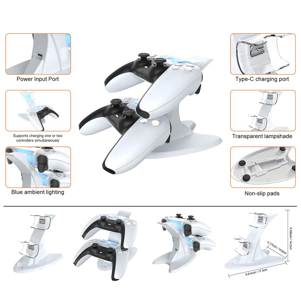 Для PS 5 Портативное зарядное устройство для контроллера с индикатором Зарядная база для геймпада Type-C Кронштейн для хранения геймпада Игровые аксессуары