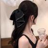 Elegant Black Bow Shark Clip French Style Women Sequin Hairgrips Shiny Rhinestone Hair Claw  Female