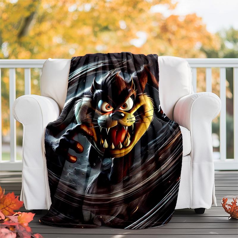 1pc Taz3 Theme Soft Flannel Throw Blanket - Digital Print, Polyester, Cozy for All Seasons, Perfect for Outdoor, and Travel