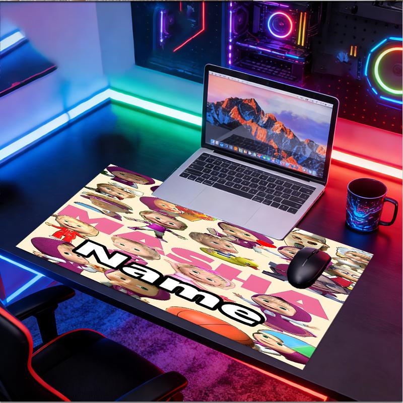 Custom Name Personalized Masha and The Bear Pattern Mousepad, Laptop PC Desk Mat, Decorative Desk Mat for Home Keyboard Pad Gift