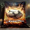 1PC Custom Name Soccer Ball Flames outdooor Flannel blankets Throw Blanket All-Season Throw Gift Bedspread for Couch, Bed, Camping Holiday Birthda