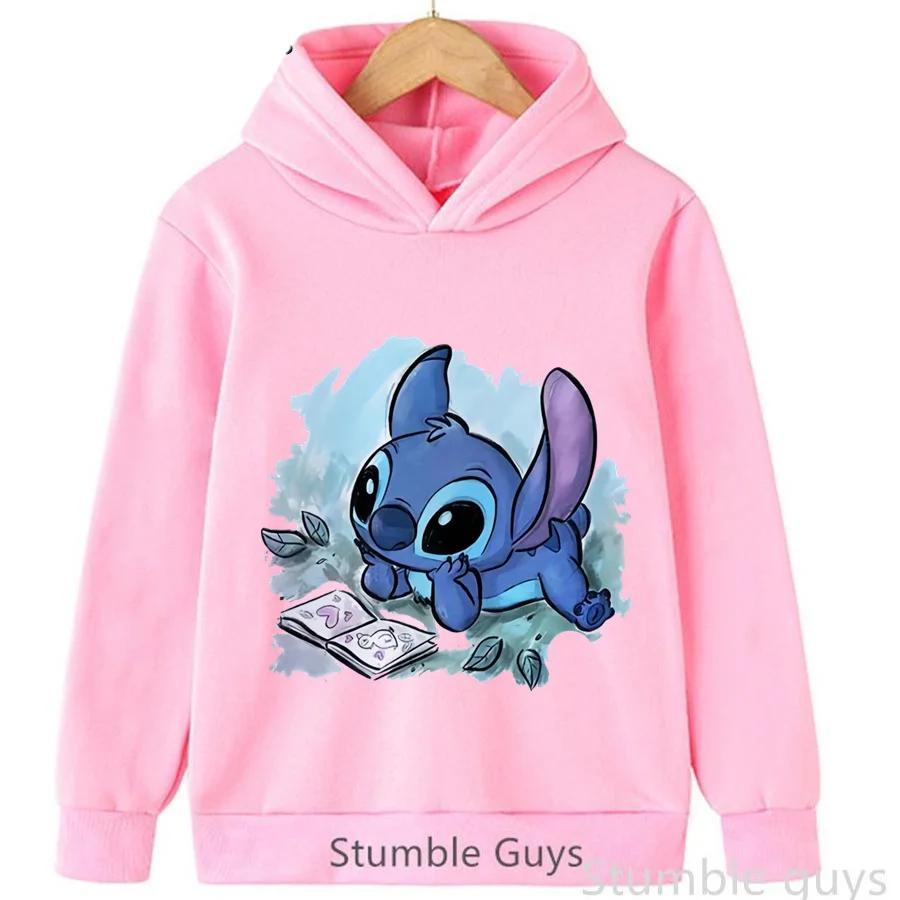 Autumn Kids Hooded Sweatshirt Sweet Cartoon Character Love Heart Print Long Sleeve Tops for Boys Girls 4-14Y