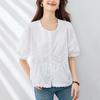 Кружевная блузка с полыми рукавами-буфами для женского лета, новая, свободная и универсальная, с V-образным вырезом, модная бэби-рубашка