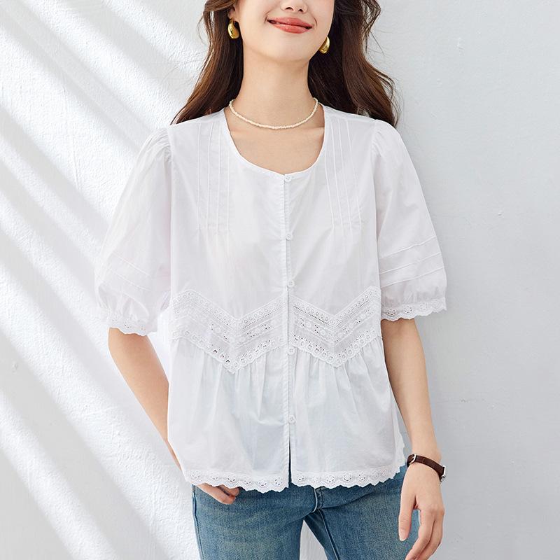 Кружевной топ с пышными рукавами и вырезами для женщин, летний, последний, свободного кроя, универсальный, с V-образным вырезом, стильный, топ-бэби
