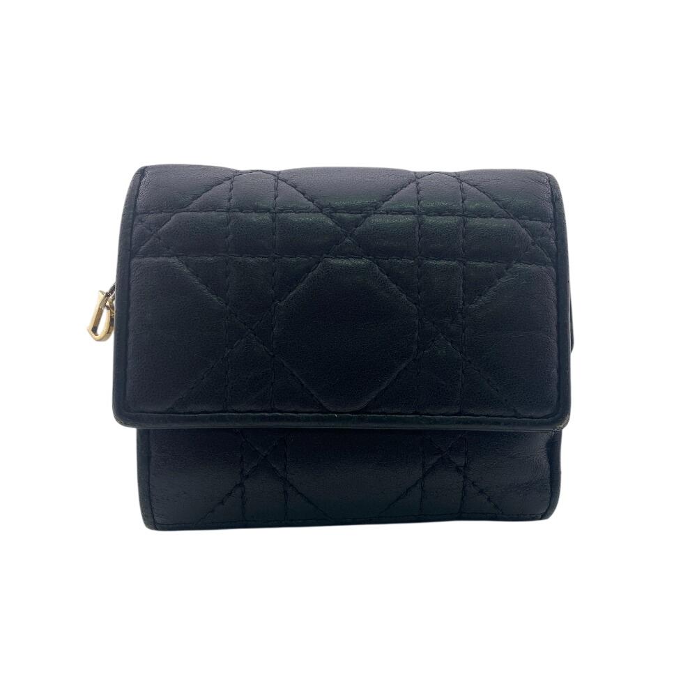 Dior Compact wallet Canage lambskin Lady Dior Tri-fold wallet black lambskin Used