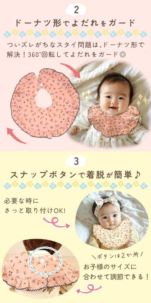Mirachic Gauze Type Set of Mealtime for Boys and Stylish and Spill and Stain Baby Snap Adjustable Button Baby First Mealtime 360-Degree Bibs, B, 4,