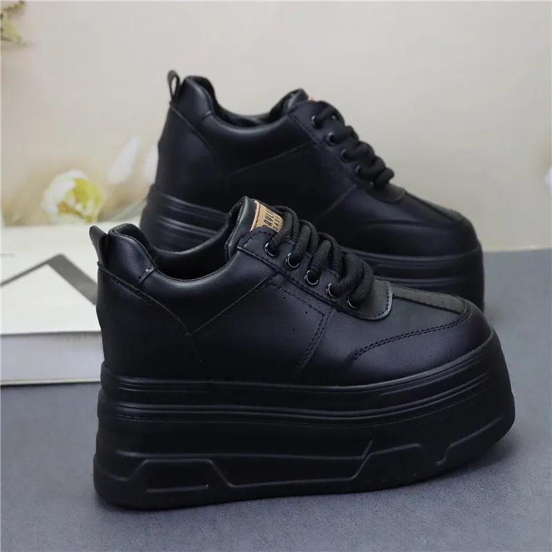 Модные 12 см Удобные Весенние Ботильоны из Натуральной Кожи на Платформе и Танкетке Осенняя Женская Обувь Синтетические Массивные Кроссовки