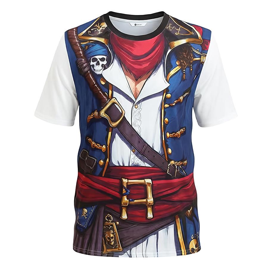 Pirate Costume Short-sleeve T-shirt Skull Captain Short-sleeve Men's 3d Printed Crew Neck Top Halloween Themed Party Costume