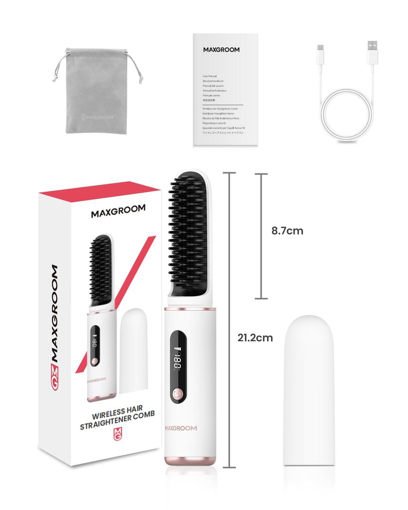 Cordless Heat Brush Straightener Temperature Adjustment Negative Ion LED Hair 4 Temperature 4500mAh Large Digital MCH USB Electric Hair Fast Includes